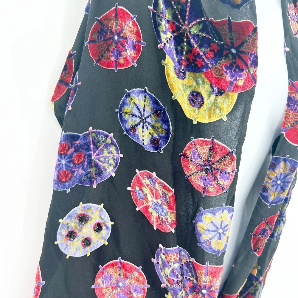 Chicos Womens Silk Velvet Burnout Beaded Parasol Boho Art to Wear Scarf Wrap OS